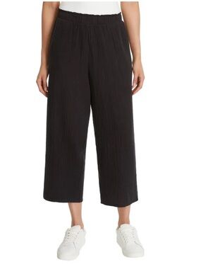 Women’s Gauze Black 100% Cotton Relaxed Cropped Pants